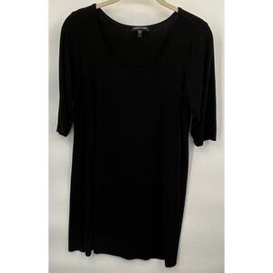 Eileen Fisher Black Scoop Neck Tunic Top L Rayon & Lycra Elbow Length Sleeve Lig
